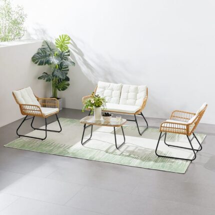 Salon de jardin bas 4 places effet rotin GRENADE