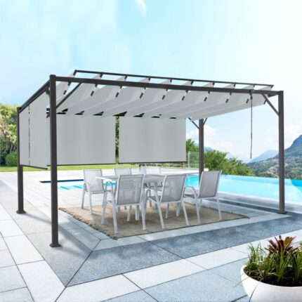 Pergola édition luxe lames orientables 3x4 M et 4 stores gris clair