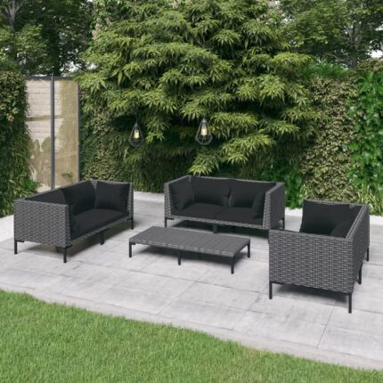 Salon de jardin 7 pcs avec coussins Résine tressée Gris foncé vidaXL