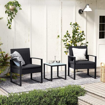 Salon de Jardin Extérieur, Ensemble de Mobilier, 2 Chaises et 1 Table Noir