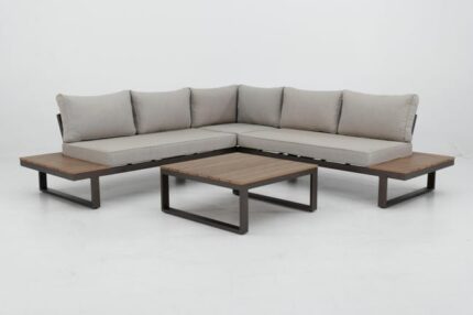 Salon bas Capri 5p en bois composite et aluminium moka