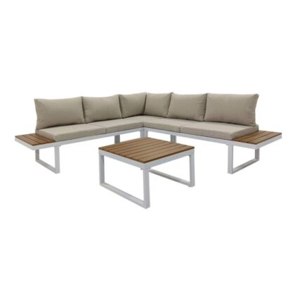 Salon de jardin Rebecca Mobili Toog 65x134,5x61 Aluminium Polywood Blanc Marron Moderne Ensemble 2 pièces