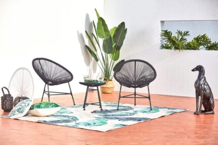 Salon de jardin 2 fauteuils oeuf + table basse gris ACAPULCO