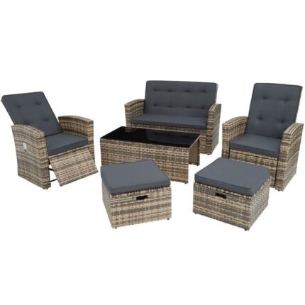 Tectake Salon en rotin Bari - marron naturel