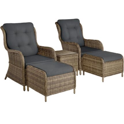 TECTAKE Salon de jardin pour 2 à 4 personnes Épaisseur du coussin d'assise 8,5 cm, avec Plateau verre de sécurité