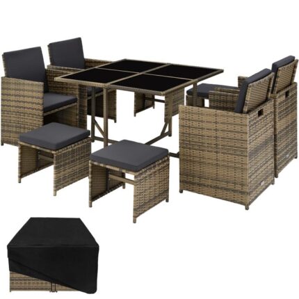 TECTAKE Salon de jardin Pour 4 à 8 personnes Résistant aux UV