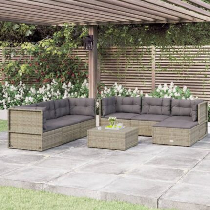 Salon de jardin 7 pcs avec coussins Gris Résine tressée vidaXL