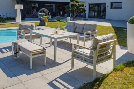 Salon de jardin blanc Cayenne DCB GARDEN, 7 personnes