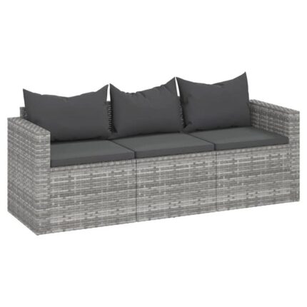 Canapé de jardin，Canapé d'extérieur，Banquette，Sofa de jardin 3 places avec coussins Gris Résine tressée CFW46233