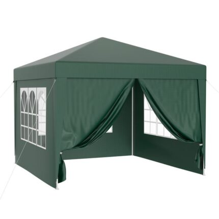 Tonnelle de jardin 3x3m Verte avec panneaux latéraux amovibles Grandes fenêtres Tente Fête Camping