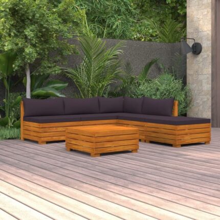 Salon de jardin 6 pcs avec coussins Bois d'acacia solide vidaXL