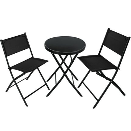 TECTAKE Ensemble table et chaises de jardin bistrot Pliable, pour 2 personnes Résistant aux UV