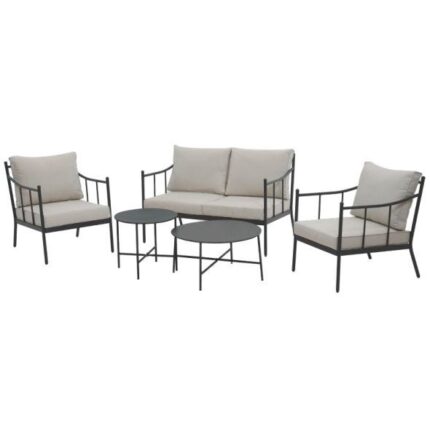 Salon de jardin NAPOLI en acier noir tissu ecru