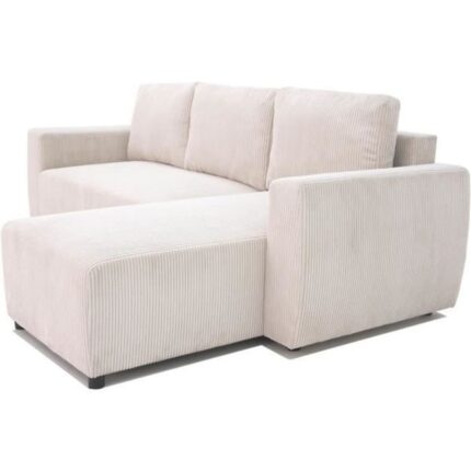 Canapé d'angle convertible réversible 3-4 places - Velours côtelé beige, coffre de rangement - 230 x 155 x Hauteur 71-95 - Youdoit