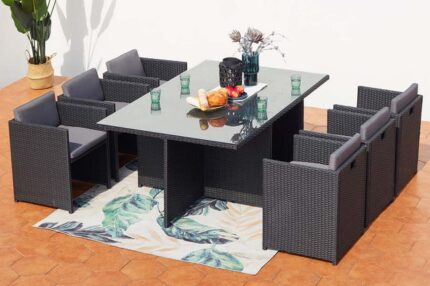 Salon de jardin 6 places en résine tressée noir/gris MIAMI