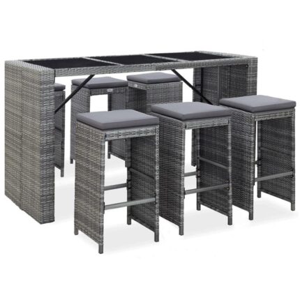 Meuble de bar de jardin 7 pcs et coussins Résine tressée Gris vidaXL