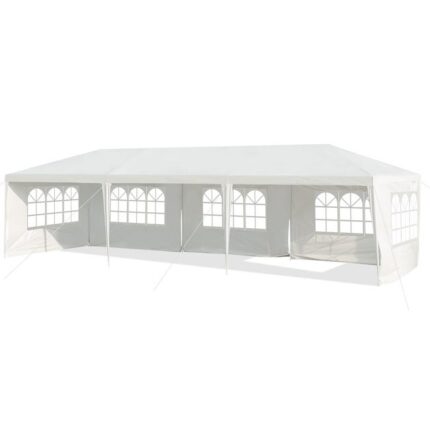 COSTWAY Tonnelle de Jardin 3x9m, 5 Murs Amovibles, Fenêtre sur Côté, Piquets de Terre Solides pour Fêtes de Mariage, BBQ de Plage