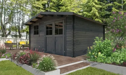 Abri de jardin TOUSCHALETS PERIGORD 16 bois traité autoclave gris 380x380cm ép 28mm