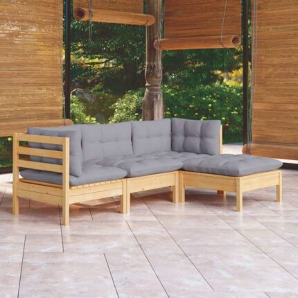 Salon de jardin 4 pcs avec coussins gris Bois de pin vidaXL