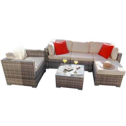 Salon de Jardin Beige Effet Rotin SKYLANTERN