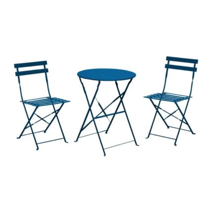 Ensemble Guéridon de jardin Cuba Ø 60 cm - bleu + 2 Chaises pliante Cuba