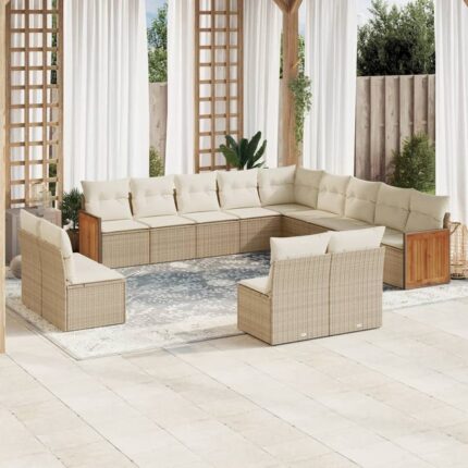 Salon de jardin avec coussins 13 pcs beige résine tressée vidaXL
