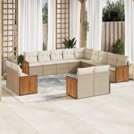 Salon de jardin avec coussins 13 pcs beige résine tressée vidaXL