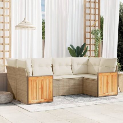 Salon de jardin avec coussins 6 pcs beige résine tressée vidaXL