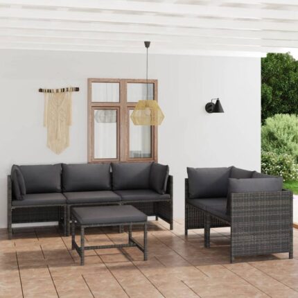 Salon de jardin 6 pcs avec coussins Résine tressée Gris vidaXL