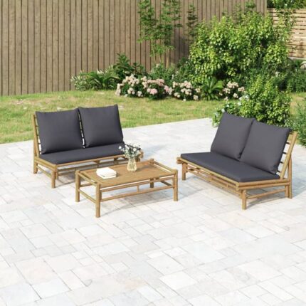 Salon de jardin 2 pcs avec coussins gris foncé bambou vidaXL