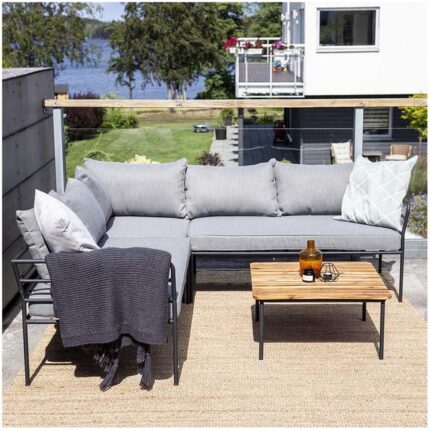 Canapé d'angle et table basse de jardin en acier et acacia Penh Venture Home