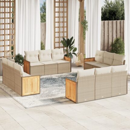 Salon de jardin avec coussins 12 pcs beige résine tressée vidaXL