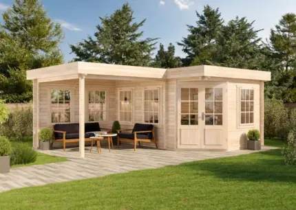 Abri de jardin pentagonal Pepe Alpholz, 6.2x4.6m dim. ext. (cas échéant incl. débord de toit) imprégné, 28mm, 28,6m² superficie totale