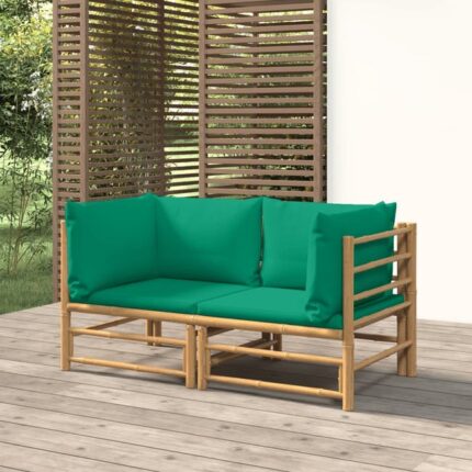 Canapés d'angle de jardin avec coussins vert 2 pcs bambou vidaXL
