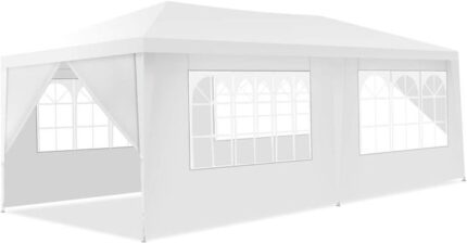 Tonnelle 3x6M Tente de Réception 6 Bâches avec Fenêtres-Pergola avec Piquets et Cordes-Tissu étanche/Résistant au Soleil