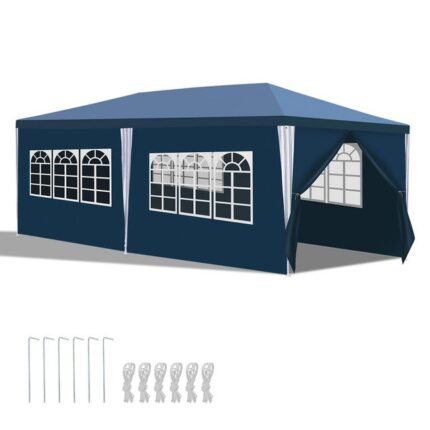 Tente Pavillon 3x6m Tente événementielle Chapiteau barbecue Tente de fête Tente de jardin UV Pavillon Bleu