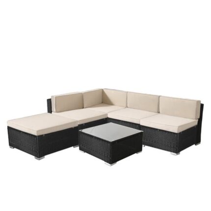 Meuble de jardin en poly rotin Ensemble de jardin Lounge Set Noir