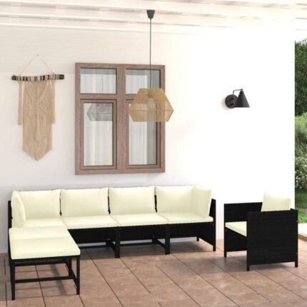 Salon de jardin 7 pcs avec coussins Résine tressée Noir vidaXL