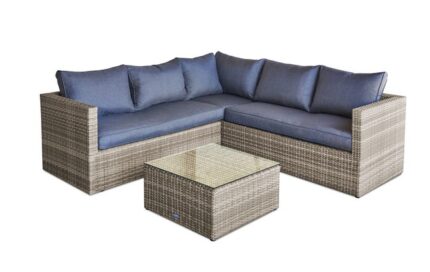 Salon de jardin d'angle BAVARO 5 places en résine tressée - Coloris MIEL