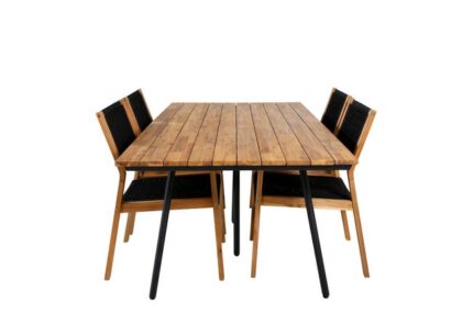 Chan Ensemble table et chaises de jardin, table 100x200cm et 4 chaises Little John, noir, naturel.