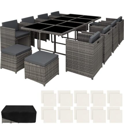 Tectake Salon de jardin NOUVELLE ORLEANS 12 places avec 2 sets de housses + housse de protection - gris