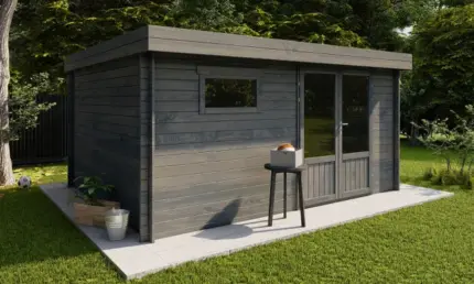 Abri de jardin TOUSCHALETS ROANNE 16 bois traité autoclave gris 448x348cm ép 28mm