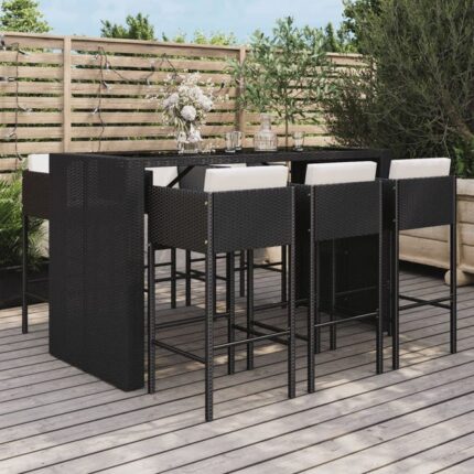 Ensemble de bar de jardin 7 pcs avec coussins noir poly rotin vidaXL