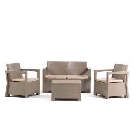 Ensemble en résine pour extérieur/jardin effet bois Licata gris tourterelle