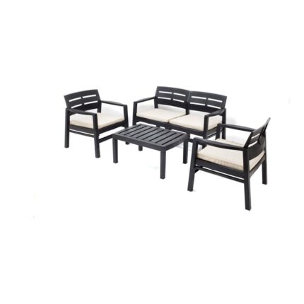 Set salon d’extérieur Dgyas, Salon de jardin composé de 2 fauteuils, un 1 canapé et 1 table basse, Coin 100% Made in Italy, Anthracite