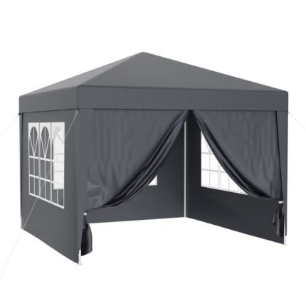 Tonnelle Jardin 3x3m Gris Imperméable Protection UV 3 Sections latérales amovibles Fenêtres