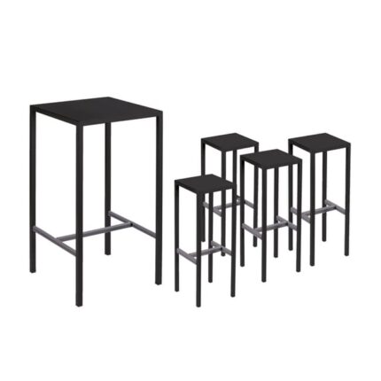 Set table haute "Seaside" + 4 tabourets de jardin en métal noir
