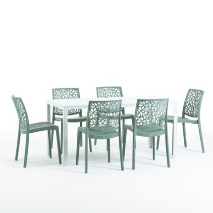 Ensemble de jardin Thomas Table blanche + 6 Chaises Anna vert sauge