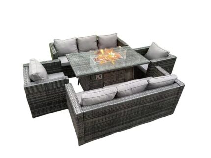 Ensemble de table de foyer au gaz de jardin Fimous Polyrattan Épaisseur du verre de Table 5 mm