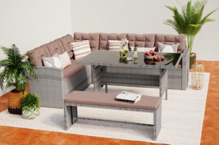 Salon de jardin 8 places en résine tressée gris/café MOOREA